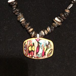 Handmade statement Necklace. Polymer clay pendant.boho Style!